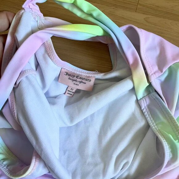 Juicy Couture coloured stripes & foil spot Piping Hot swimsuit Kid Size 12 - Picture 5 of 8